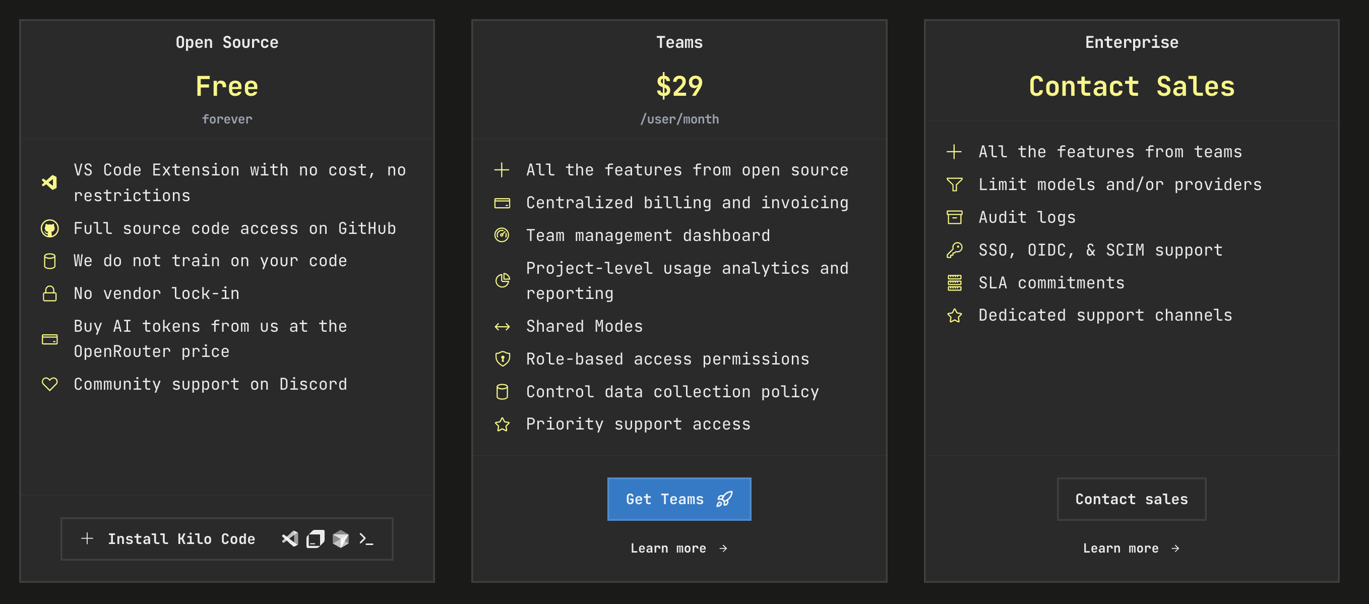 Kilo Code Pricing Structure